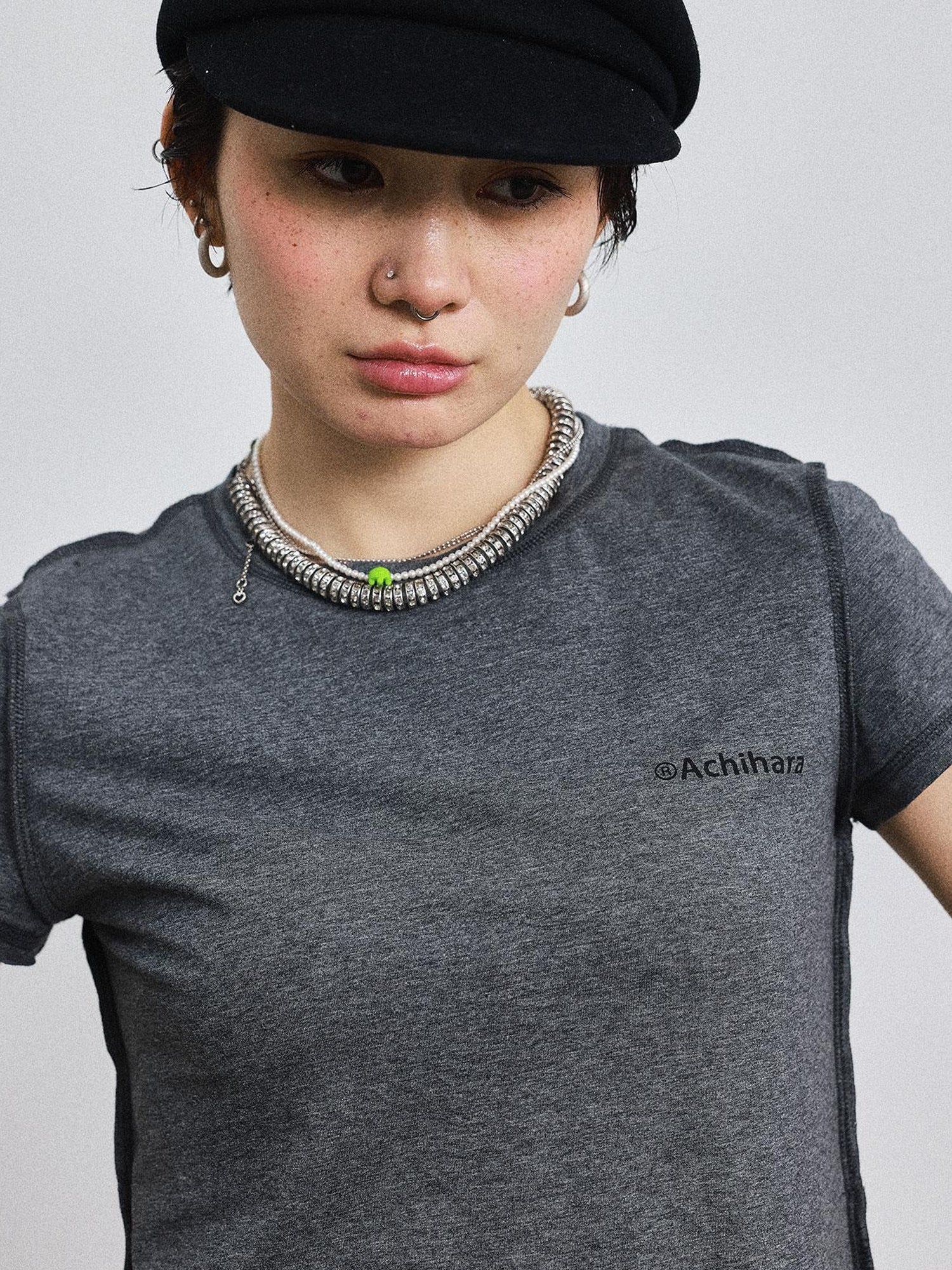 Achihara Fiona Cropped Tee Shameless Inspired Summer Top V-Neck T-Shirt Long-Sleeve