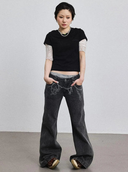 Fiona Cropped Tee Shameless Inspired Summer Top V-Neck T-Shirt Long-Sleeve