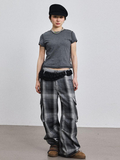 Achihara Fiona Cropped Tee Shameless Inspired Summer Top V-Neck T-Shirt Long-Sleeve
