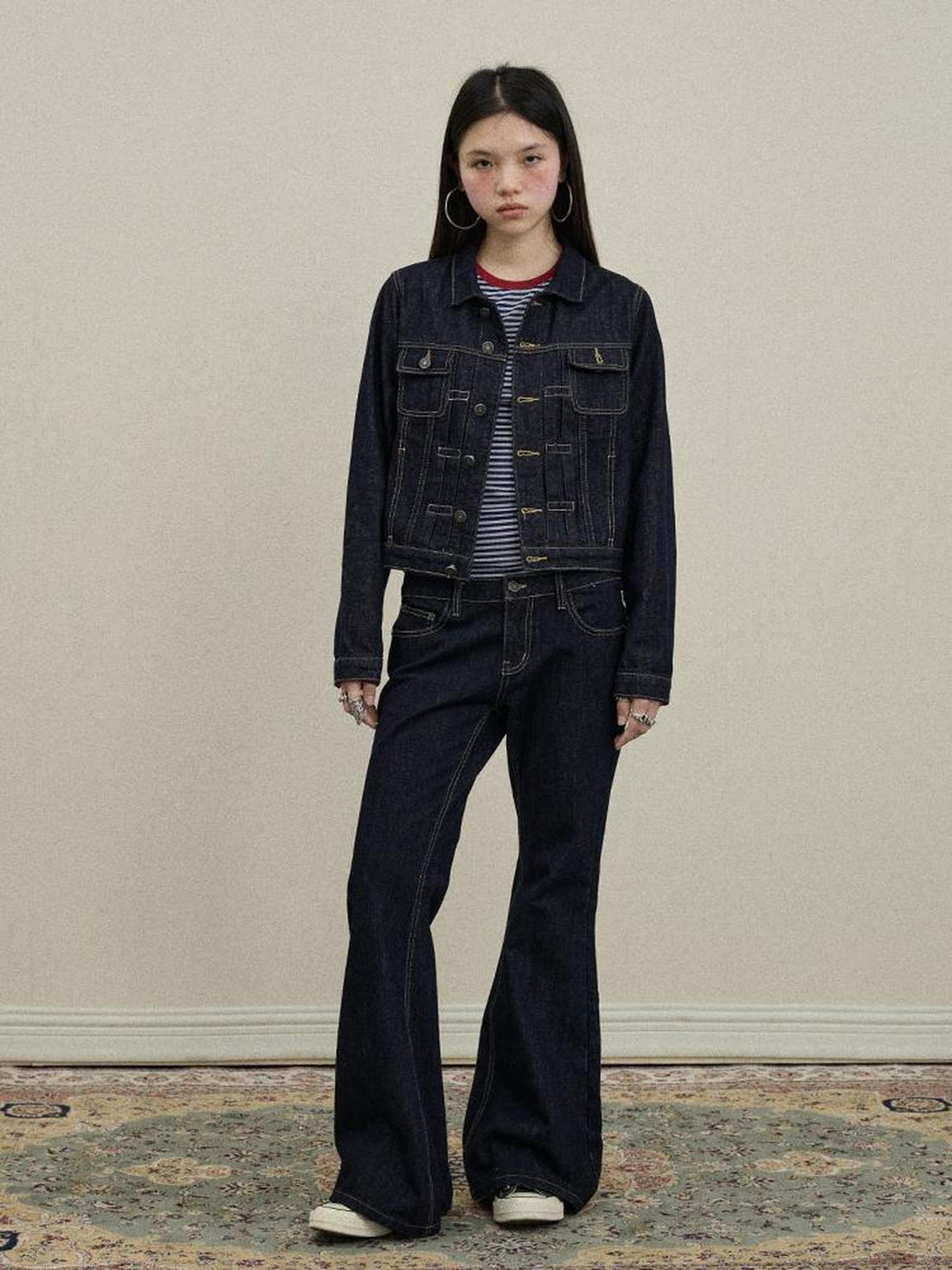 Flared Denim Trousers Autumn Casual Wide Leg Drag Pants