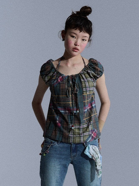 Achihara_Floral_Plaid_Puff_Pleated_Women&
