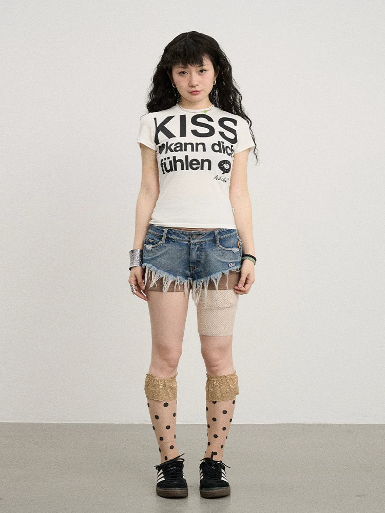 Achihara Frayed Edge Denim Shorts 2025 Summer Low Rise Triangle Casual-2