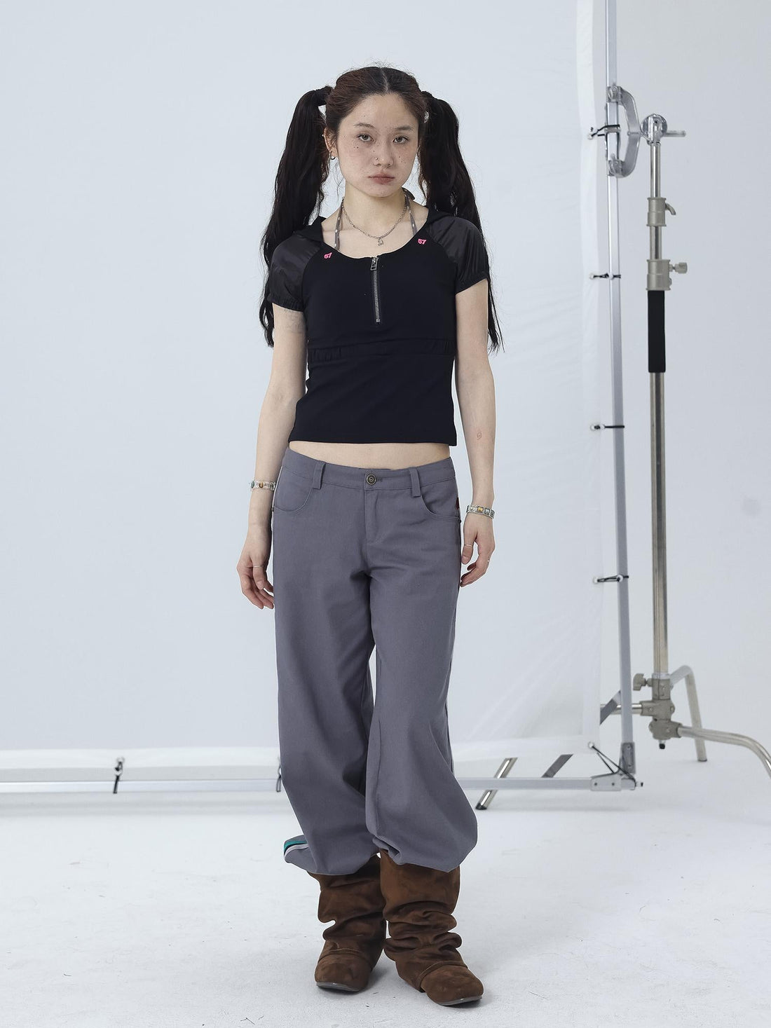 Achihara Gorpcore Y2K Zip Up Cropped Hoodie