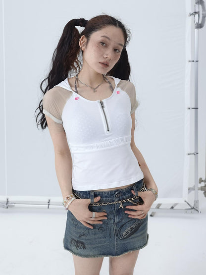 Achihara Gorpcore Y2K Zip Up Cropped Hoodie