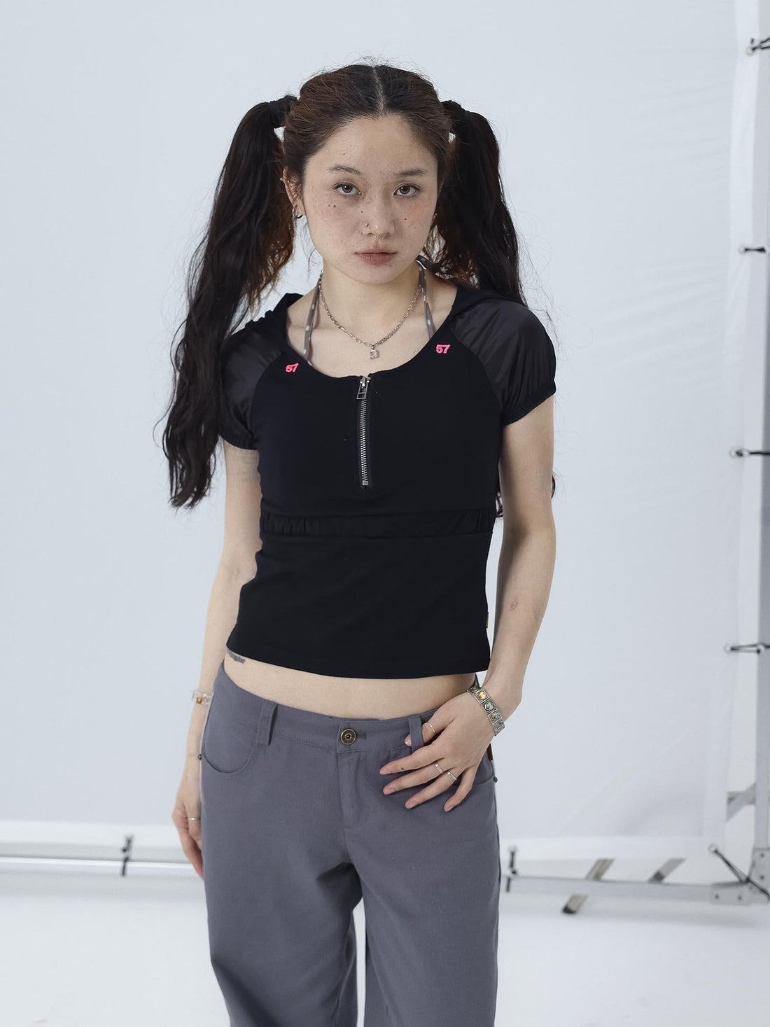 Achihara Gorpcore Y2K Zip Up Cropped Hoodie