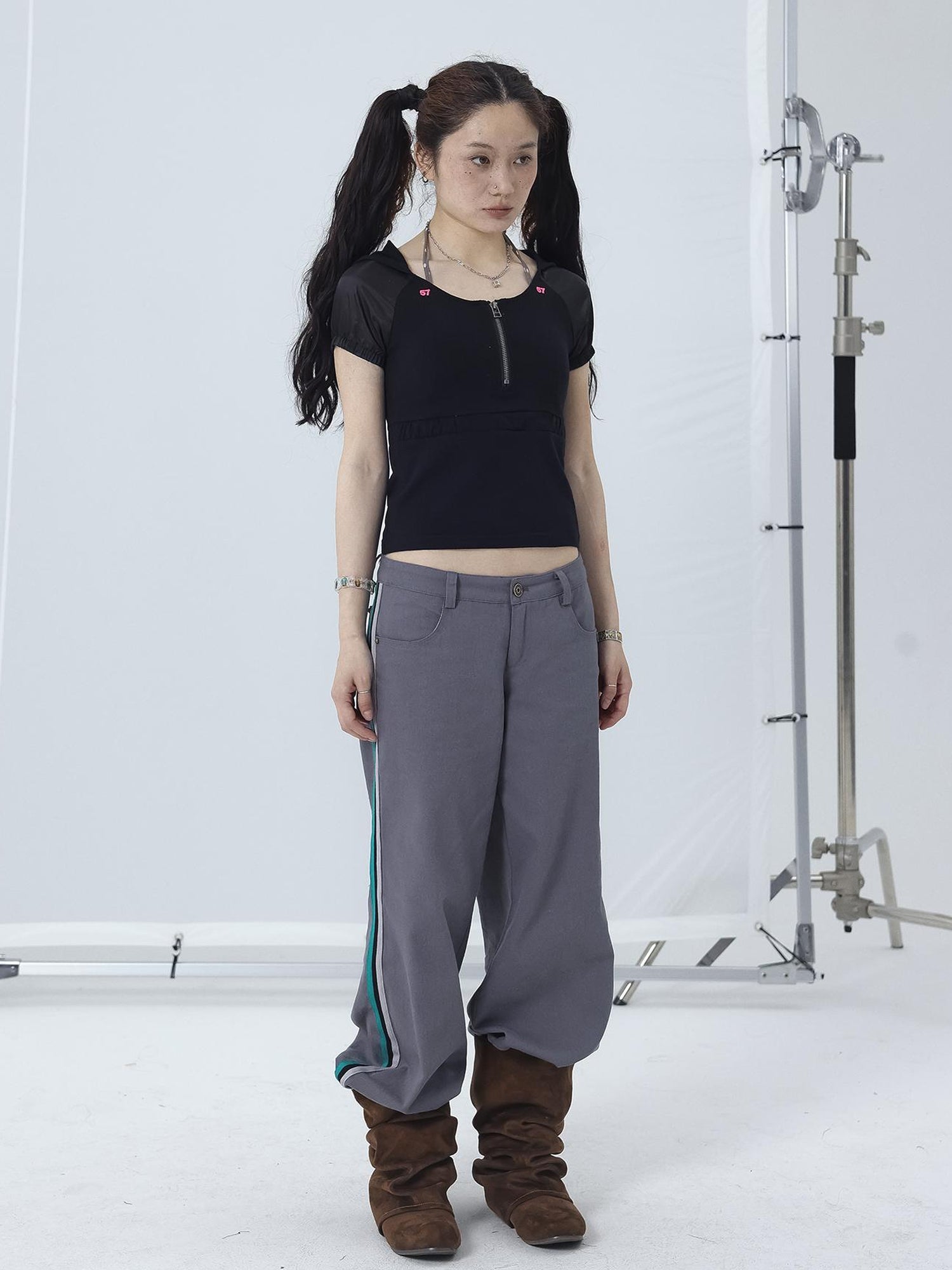 Achihara Gorpcore Y2K Zip Up Cropped Hoodie
