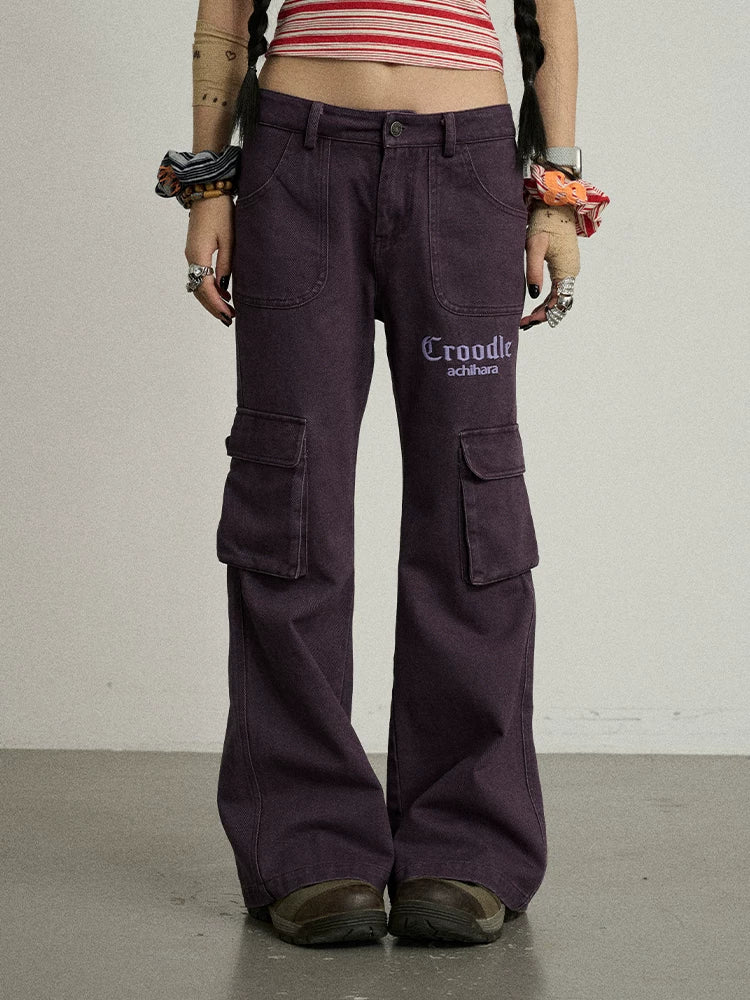Achihara Gothic Pigeon Low Rise Flare Cargo Pants-1