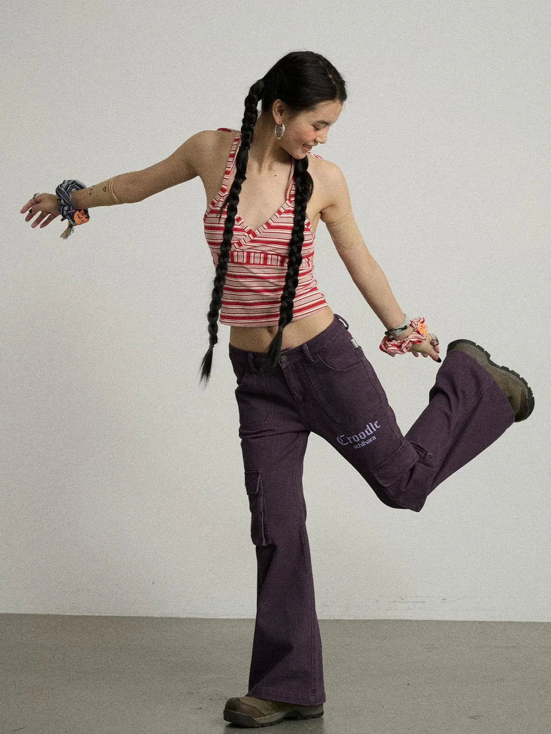 Gothic Pigeon Low Rise Flare Cargo Pants