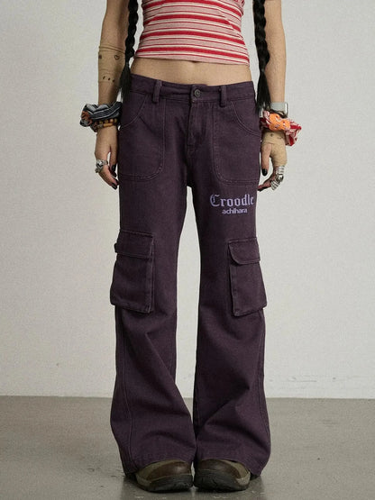 Gothic Pigeon Low Rise Flare Cargo Pants
