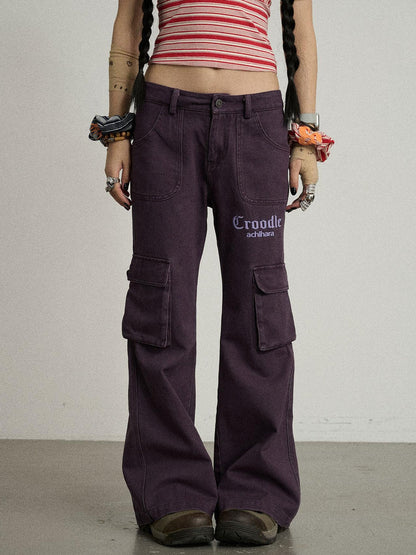 Achihara Gothic Pigeon Low Rise Flare Cargo Pants