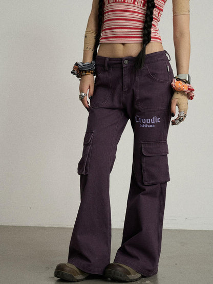 Achihara Gothic Pigeon Low Rise Flare Cargo Pants