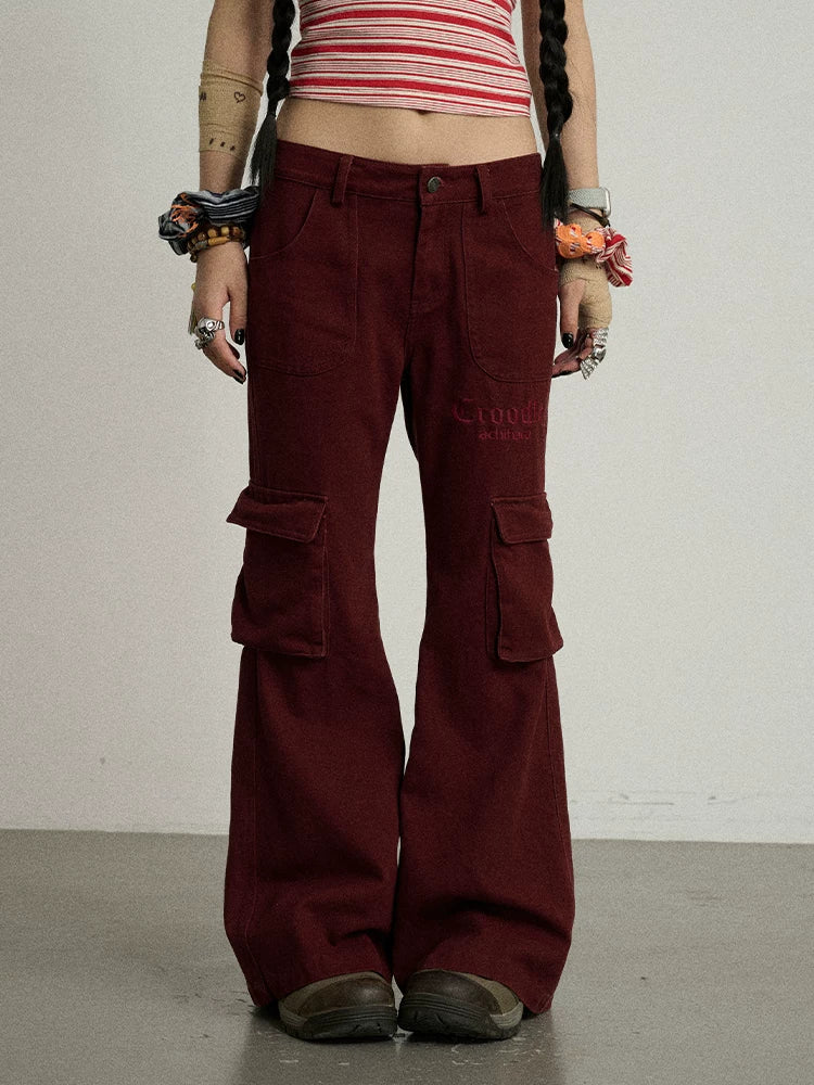 Achihara Gothic Pigeon Low Rise Flare Cargo Pants-2