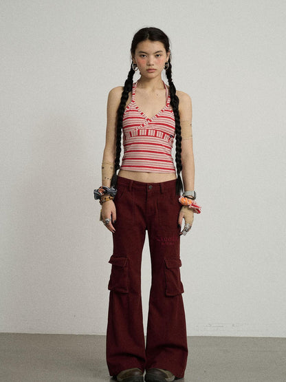 Achihara Gothic Pigeon Low Rise Flare Cargo Pants