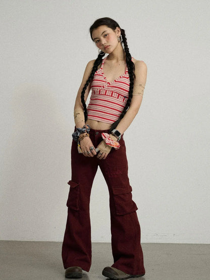 Gothic Pigeon Low Rise Flare Cargo Pants