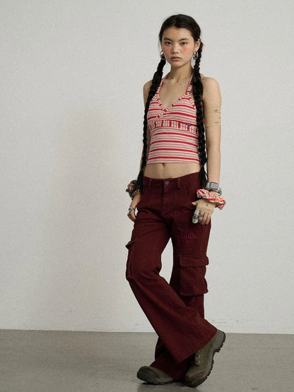 Gothic Pigeon Low Rise Flare Cargo Pants