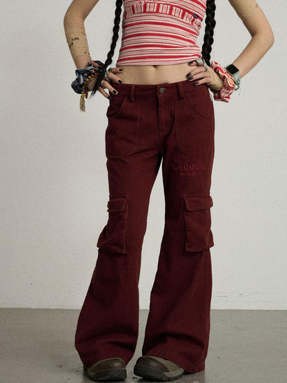 Achihara Gothic Pigeon Low Rise Flare Cargo Pants