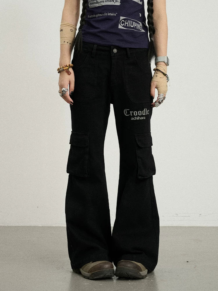 Achihara Gothic Pigeon Low Rise Flare Cargo Pants-3