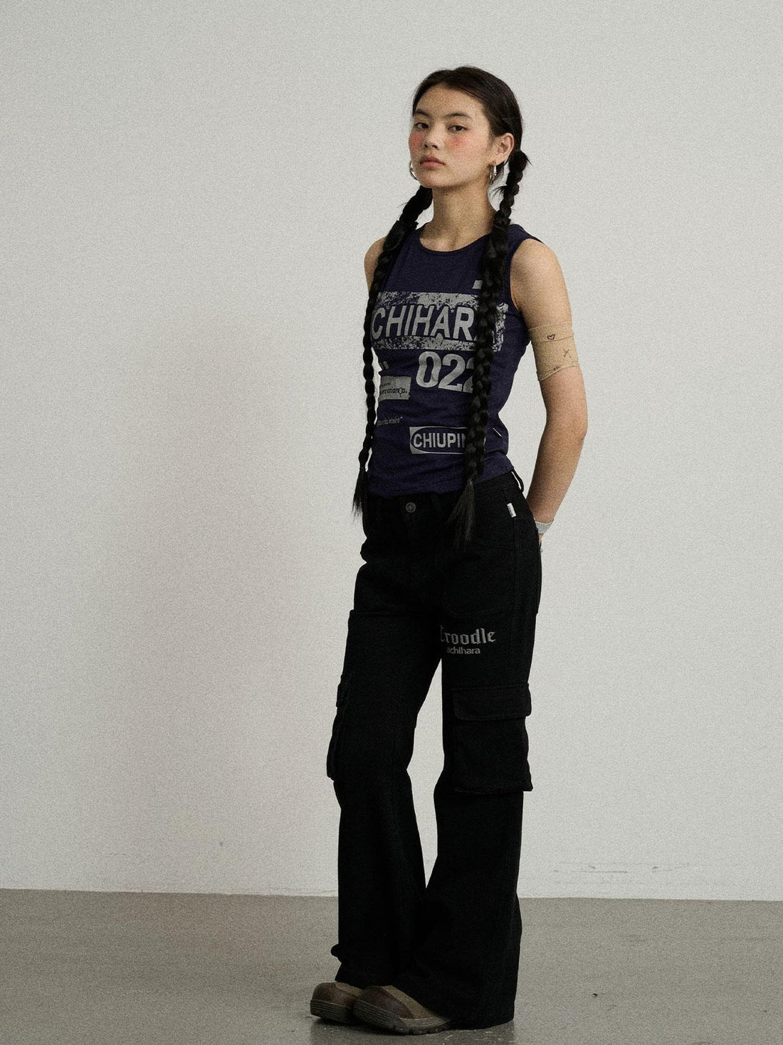 Achihara Gothic Pigeon Low Rise Flare Cargo Pants