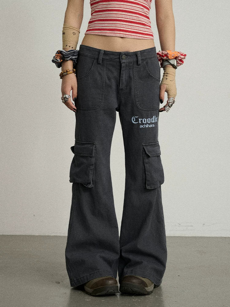 Achihara Gothic Pigeon Low Rise Flare Cargo Pants-4