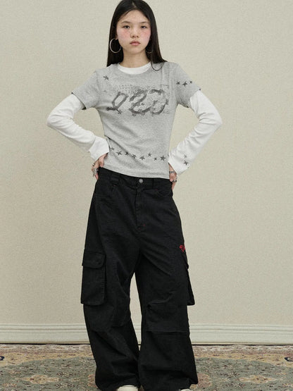 Gray Print Short Sleeve T-Shirt Unisex