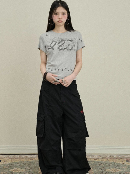 Gray Print Short Sleeve T-Shirt Unisex