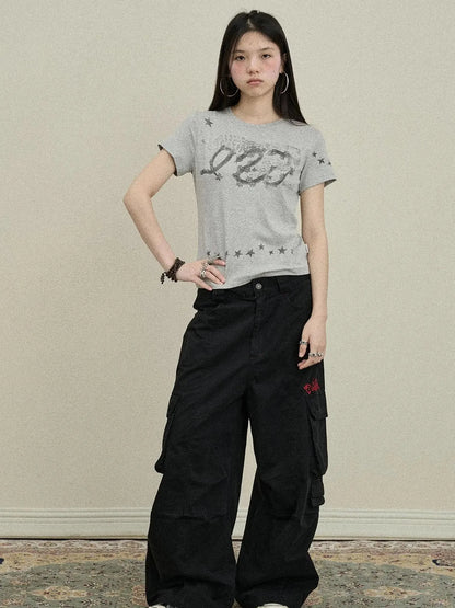 Gray Print Short Sleeve T-Shirt Unisex