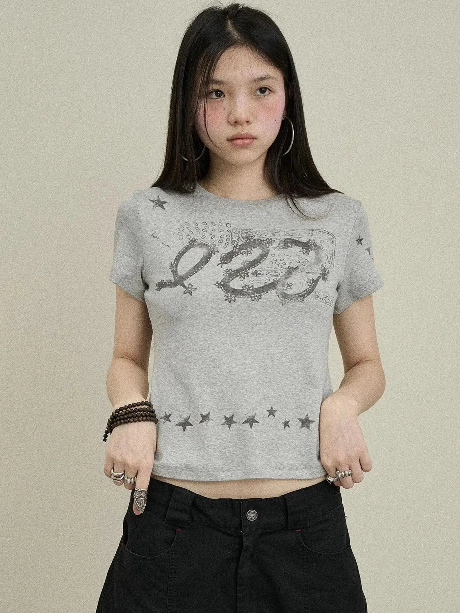 Gray Print Short Sleeve T-Shirt Unisex