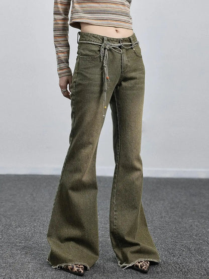Green Denim Flare Pants For Summer &amp; Fall