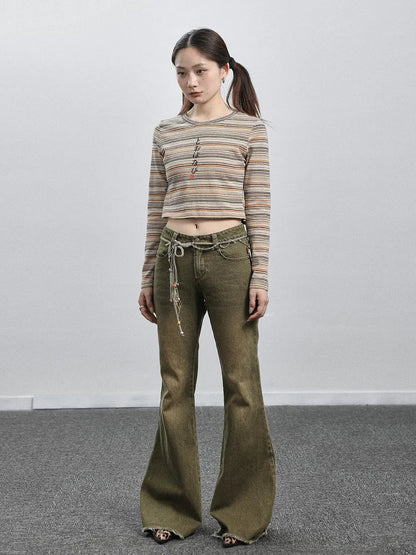 Green Denim Flare Pants For Summer &amp; Fall