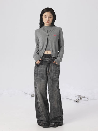 Achihara Grey Knit Vest &amp; Cardigan Set-4