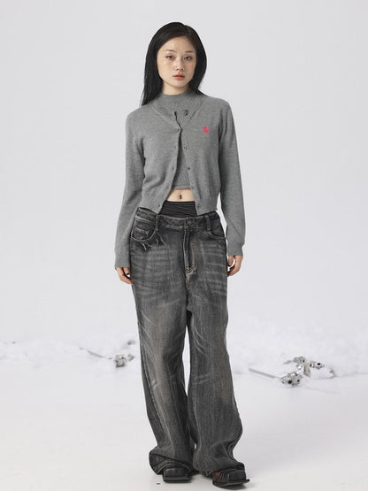 Achihara Grey Knit Vest &amp; Cardigan Set