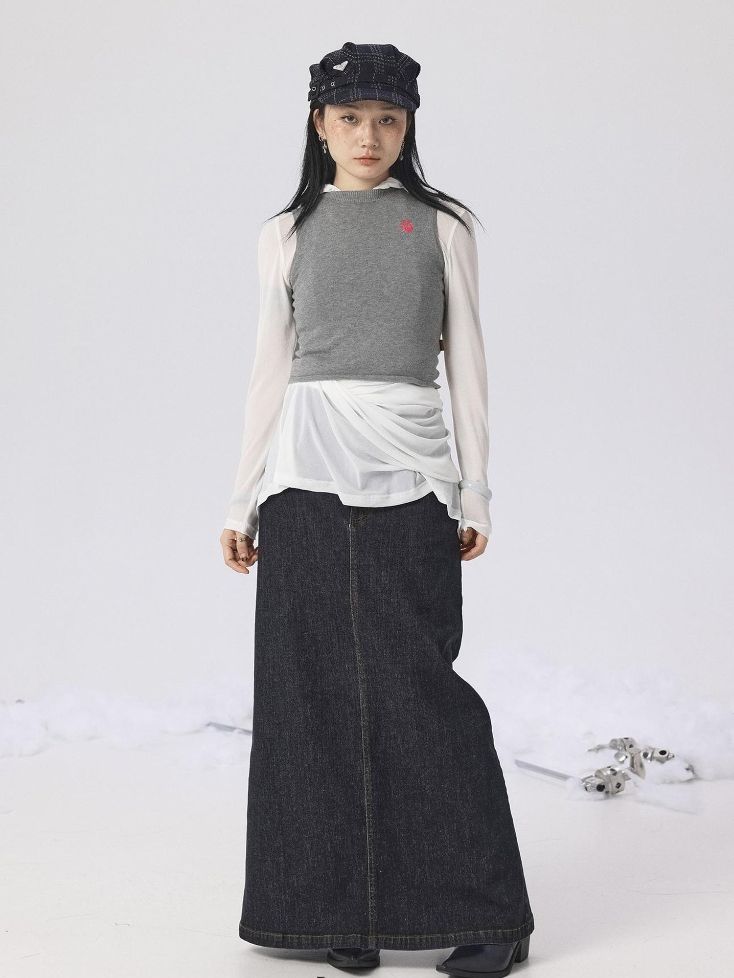 Achihara Grey Knit Vest &amp; Cardigan Set