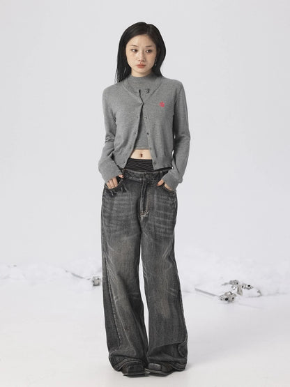 Grey Knit Vest &amp; Cardigan Set