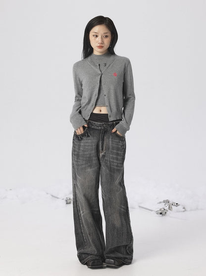 Achihara Grey Knit Vest &amp; Cardigan Set