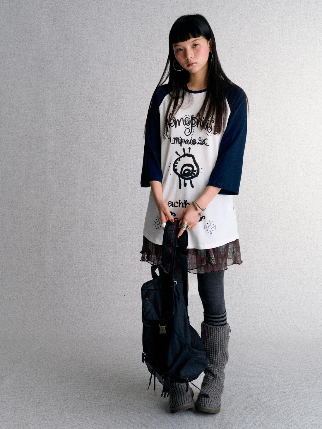Achihara Hand Painted Print Color Block Seven Sleeve Cotton Women&