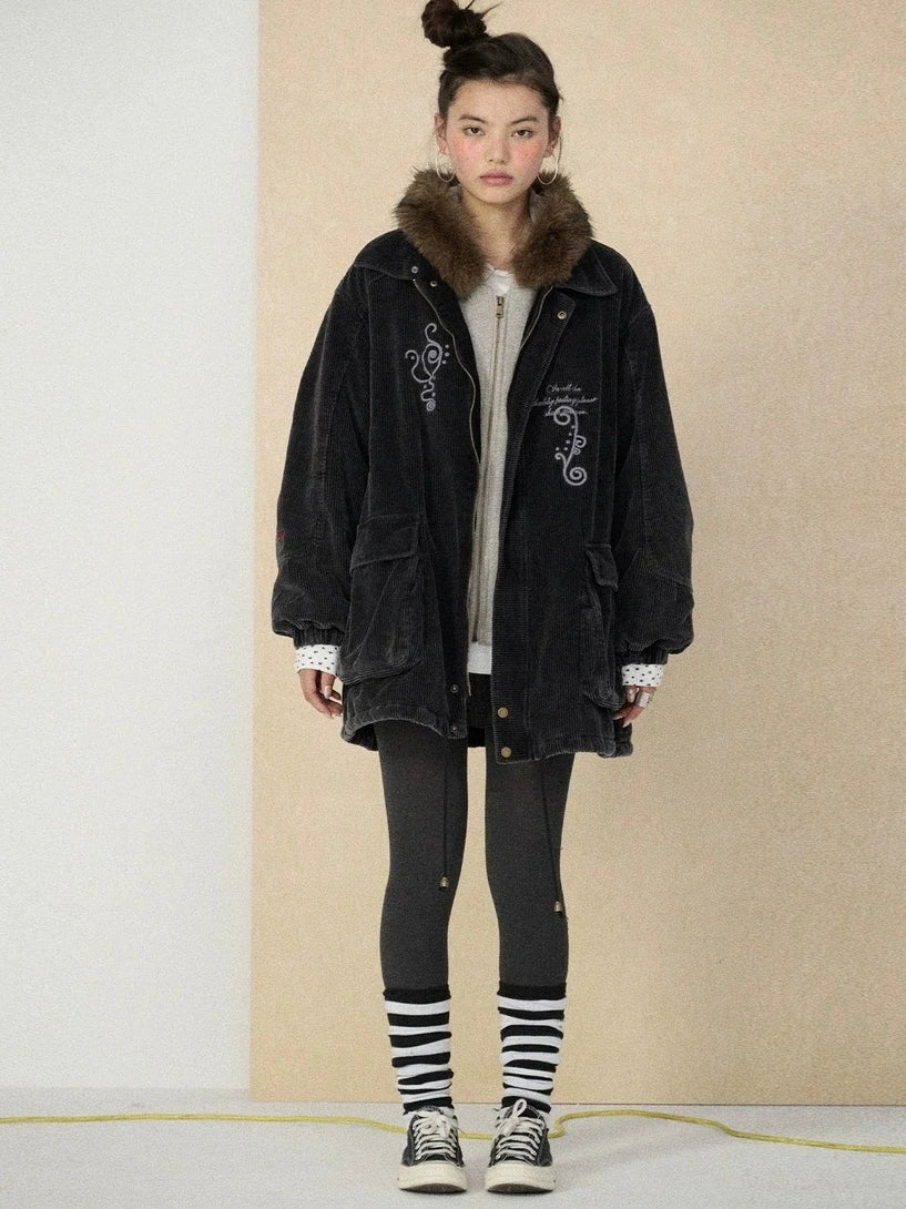 Achihara Hooded Long Sleeve Loose Fit Mid Length Solid Color Women Outerwear Jacket