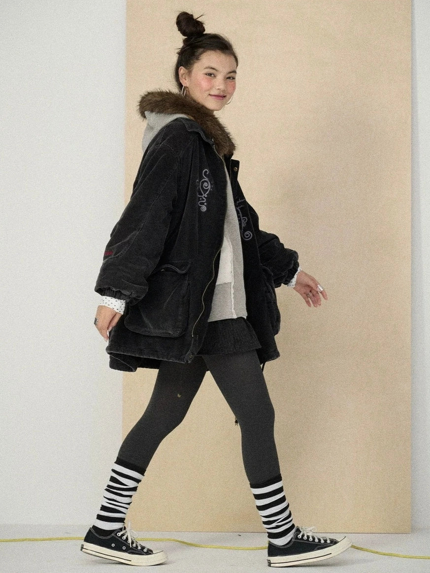 Achihara Hooded Long Sleeve Loose Fit Mid Length Solid Color Women Outerwear Jacket