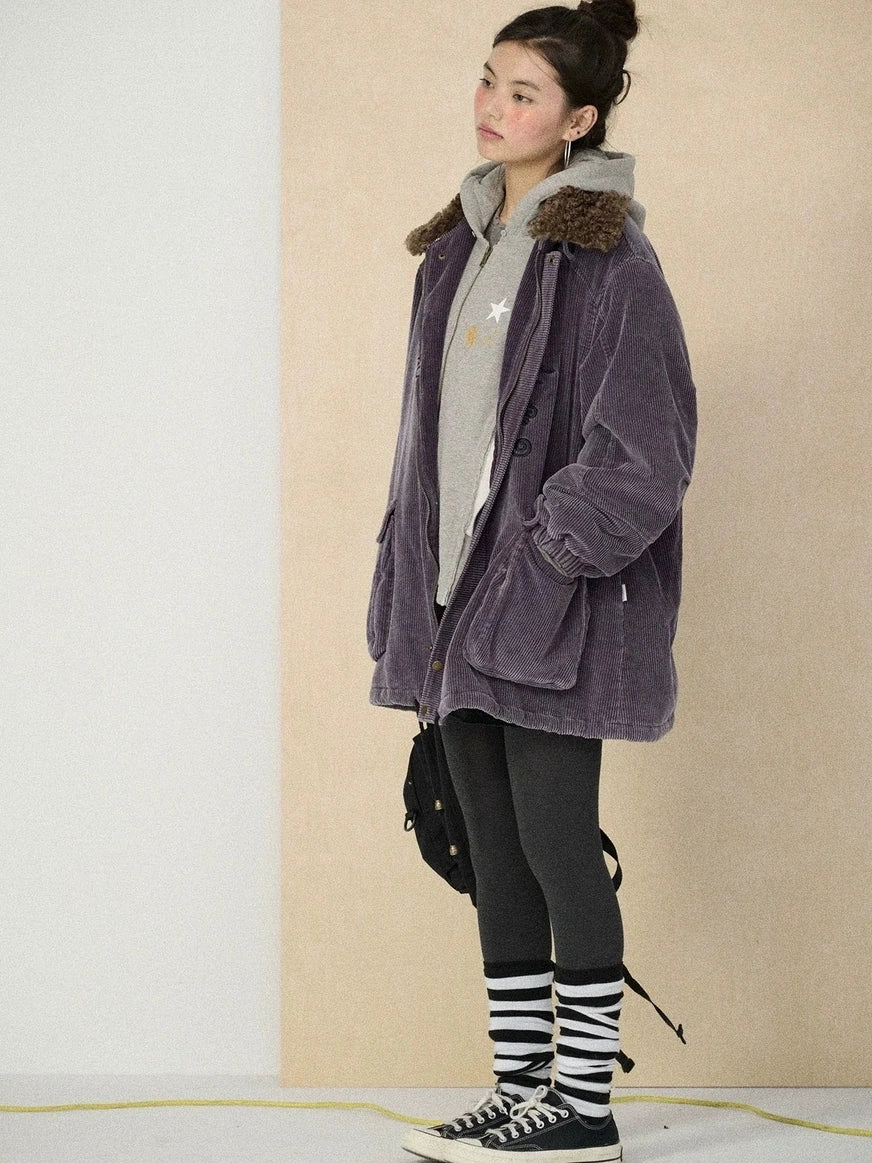 Achihara Hooded Long Sleeve Loose Fit Mid Length Solid Color Women Outerwear Jacket