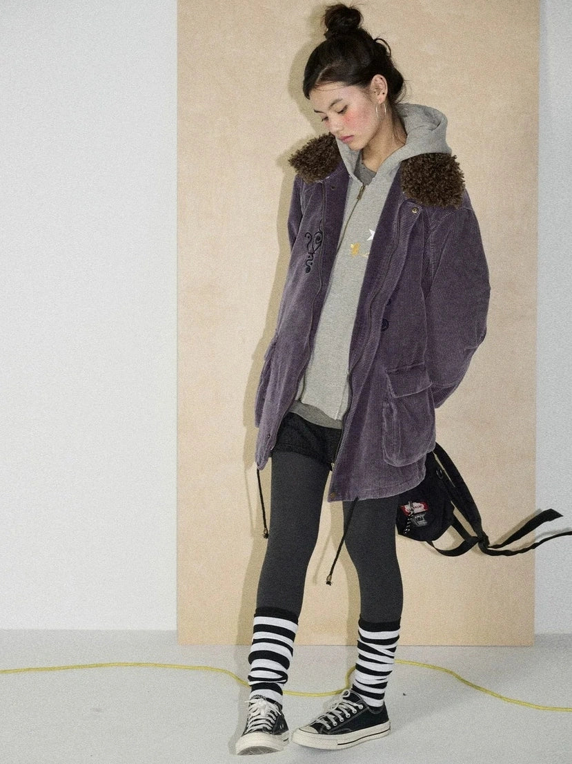 Achihara Hooded Long Sleeve Loose Fit Mid Length Solid Color Women Outerwear Jacket