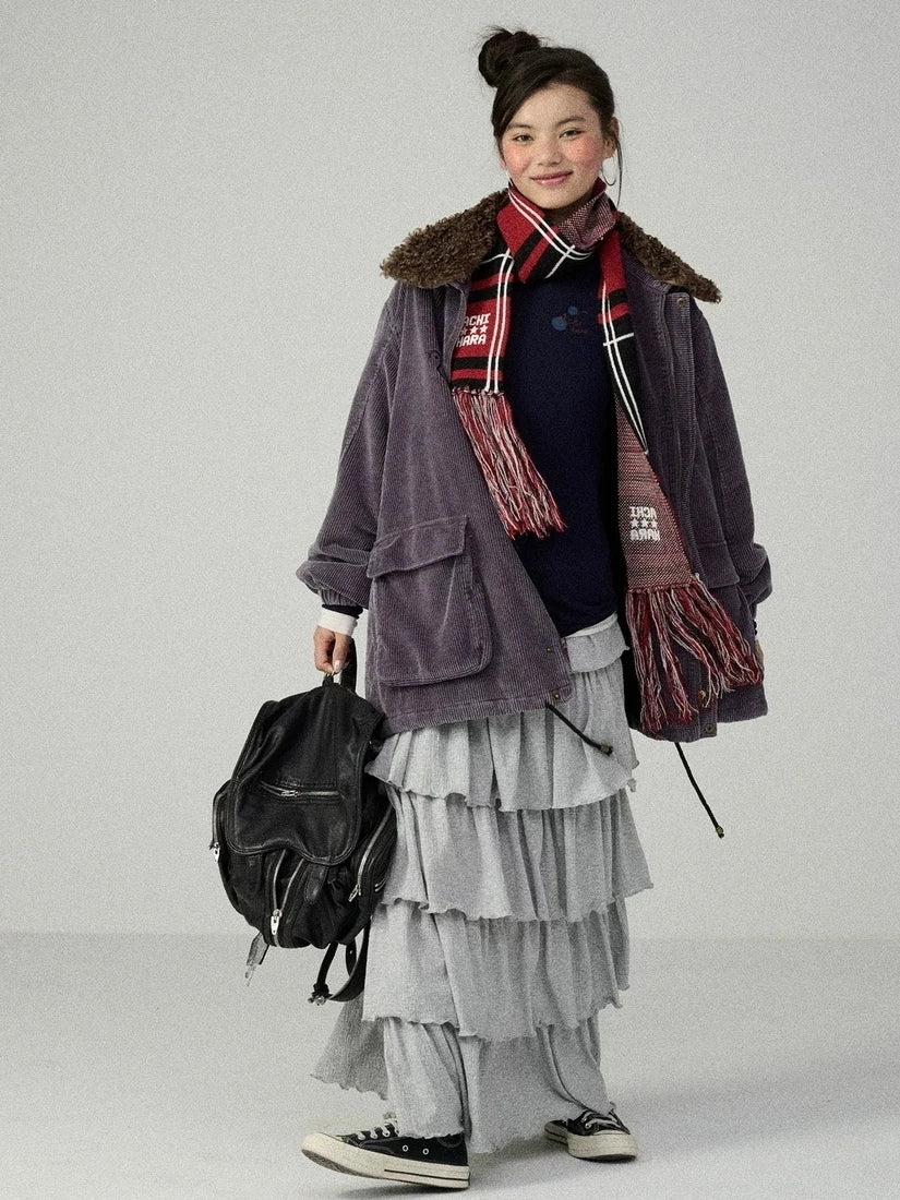 Achihara Hooded Long Sleeve Loose Fit Mid Length Solid Color Women Outerwear Jacket