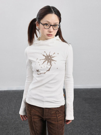 Hooded Star Print Thermal Long Sleeve T Shirt
