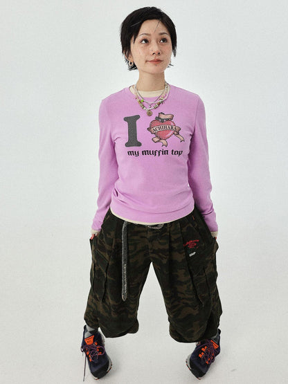 Achihara I Love My Muffin Top T-Shirt With 3D Heart Print