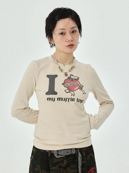 Achihara I Love My Muffin Top T-Shirt With 3D Heart Print