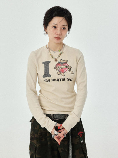 Achihara I Love My Muffin Top T-Shirt With 3D Heart Print
