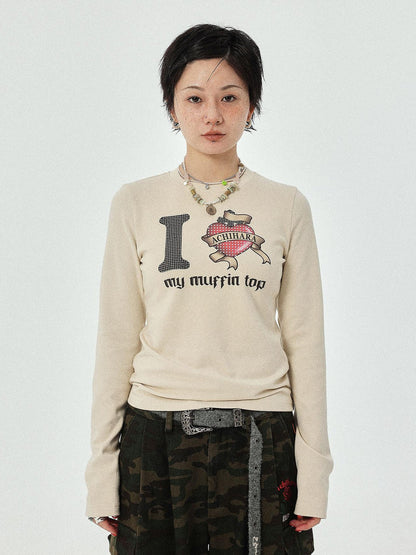 Achihara I Love My Muffin Top T-Shirt With 3D Heart Print