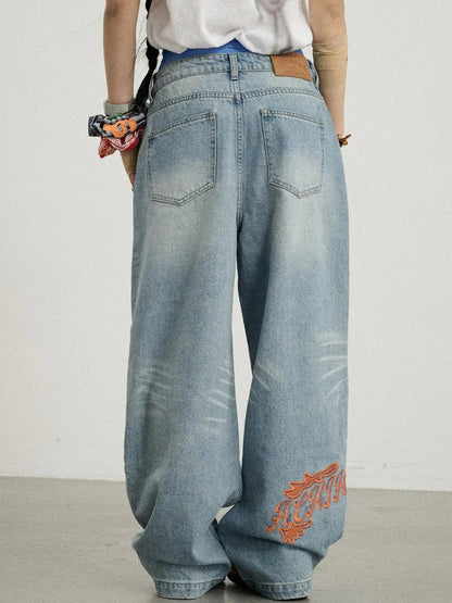 Iceland Summer Washed Denim Wide Leg Jeans