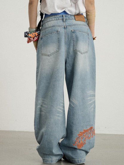 Achihara Iceland Summer Washed Denim Wide Leg Jeans