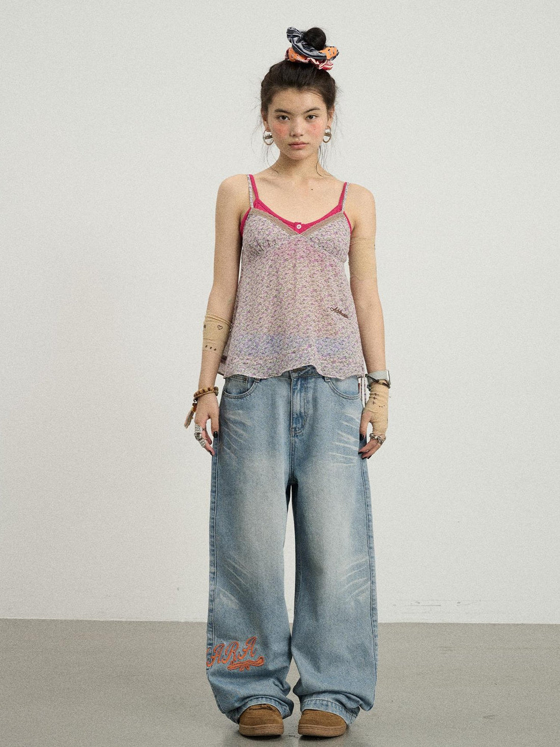 Achihara Iceland Summer Washed Denim Wide Leg Jeans