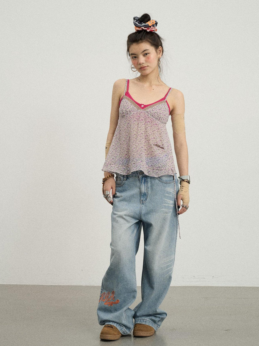 Achihara Iceland Summer Washed Denim Wide Leg Jeans