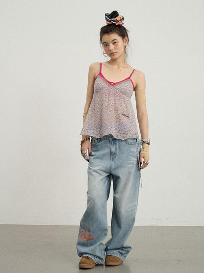 Achihara Iceland Summer Washed Denim Wide Leg Jeans